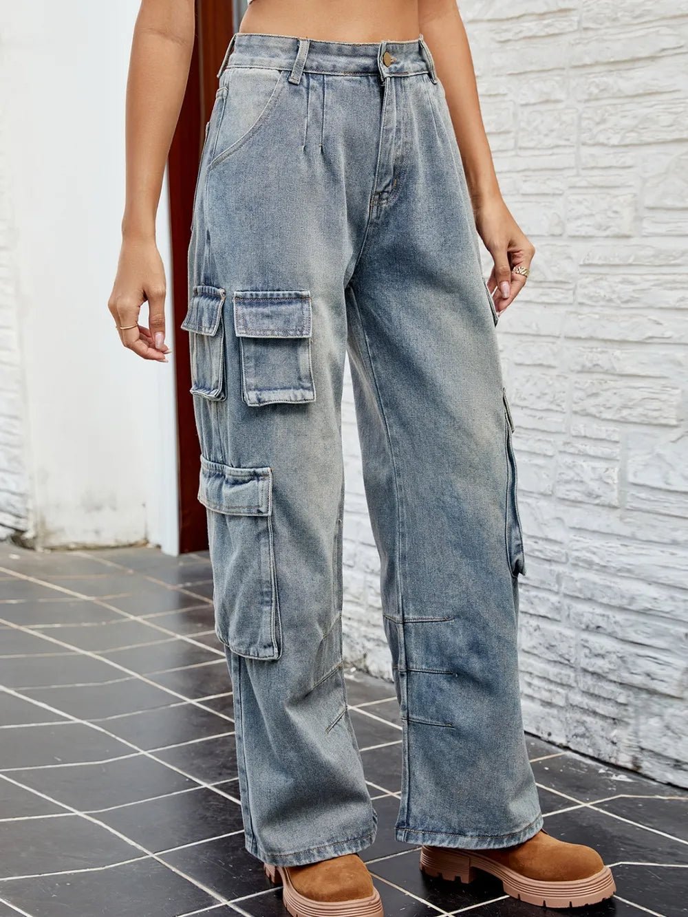 Washed Jeans with Pockets - FLORENTINE IRIS