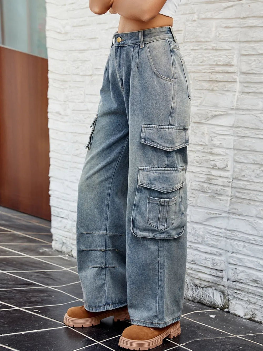 Washed Jeans with Pockets - FLORENTINE IRIS