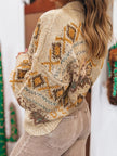 Western Pattern Knitted Button V Neck Cardigan Sweater - FLORENTINE IRIS