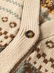 Western Pattern Knitted Button V Neck Cardigan Sweater - FLORENTINE IRIS