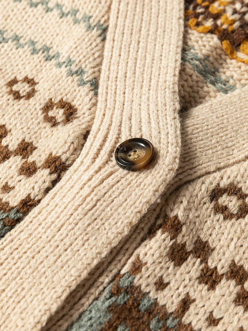 Western Pattern Knitted Button V Neck Cardigan Sweater - FLORENTINE IRIS