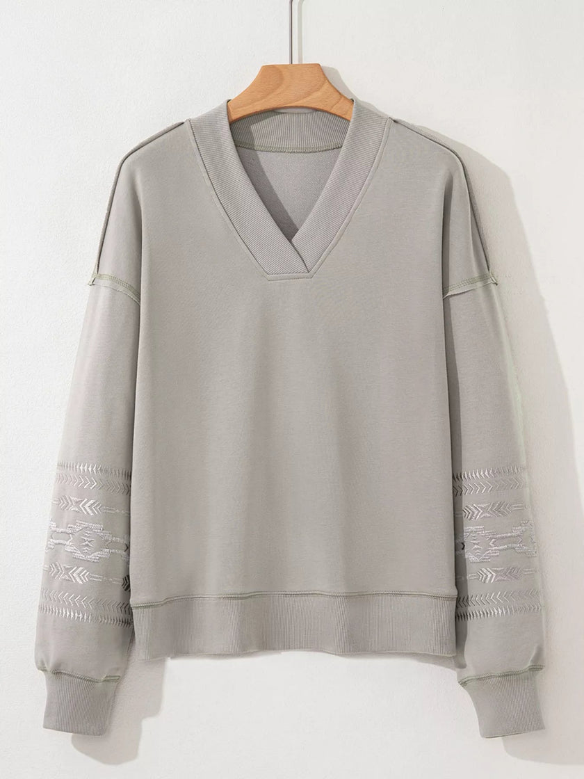 Western V Neck Sweatshirt - FLORENTINE IRIS