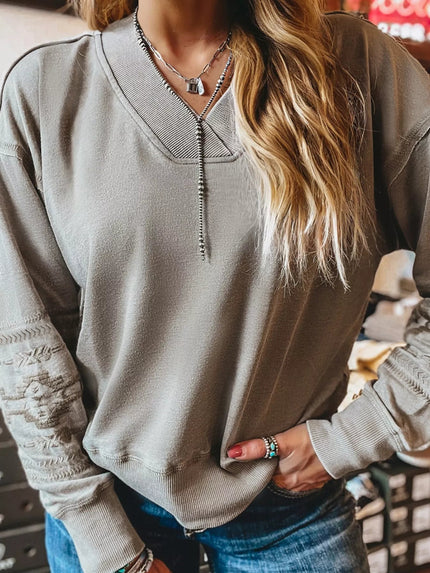 Western V Neck Sweatshirt - FLORENTINE IRIS