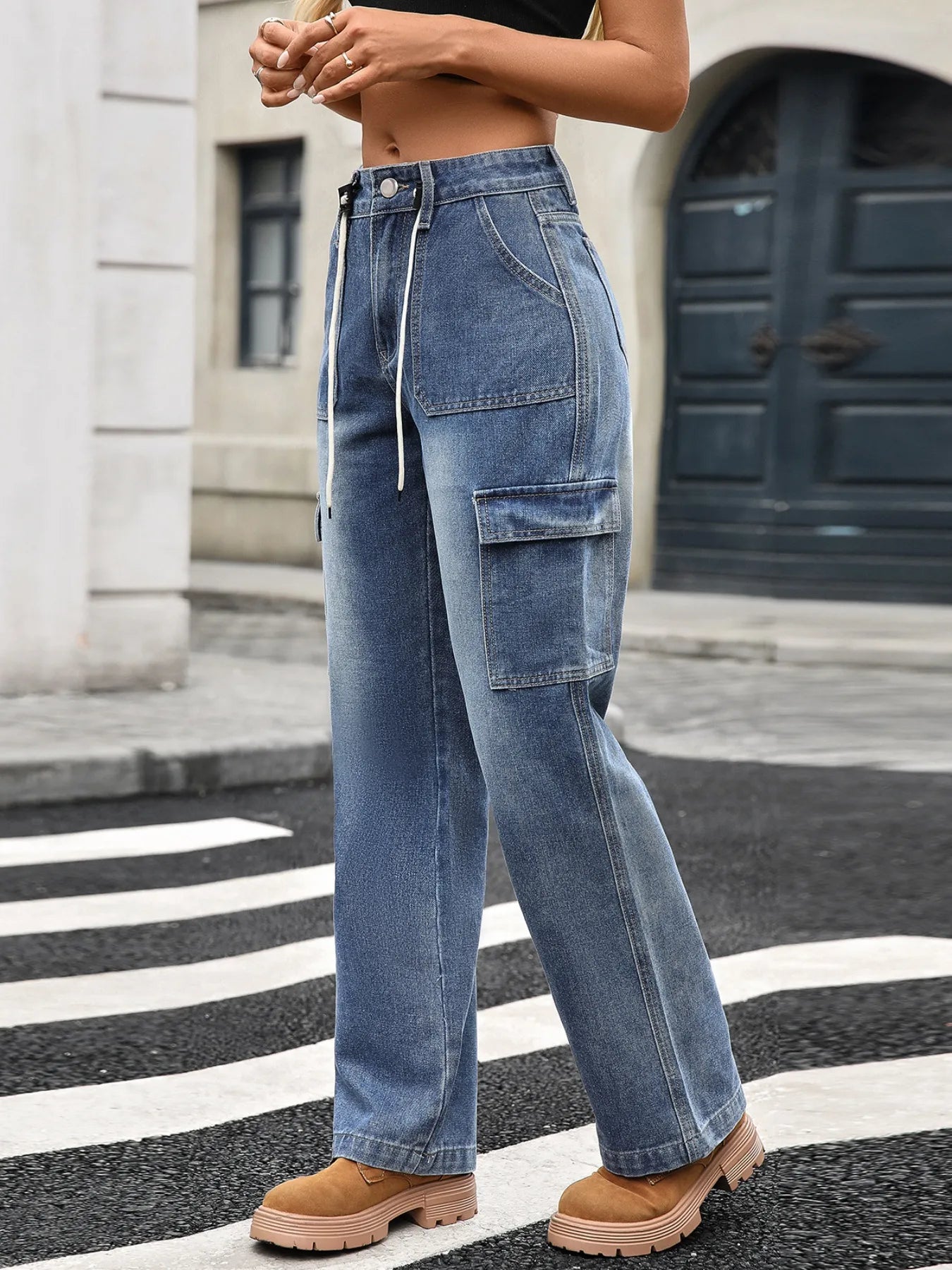 Wide Leg Cargo Jeans - FLORENTINE IRIS