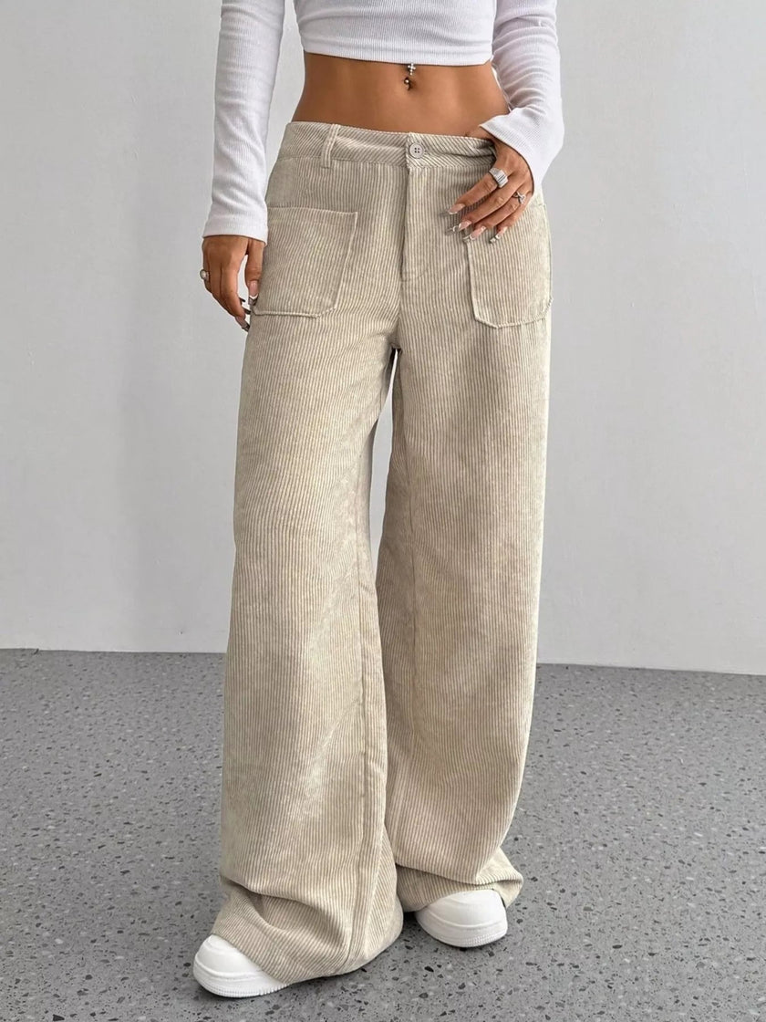 Wide Leg Corduroy Pants - FLORENTINE IRIS