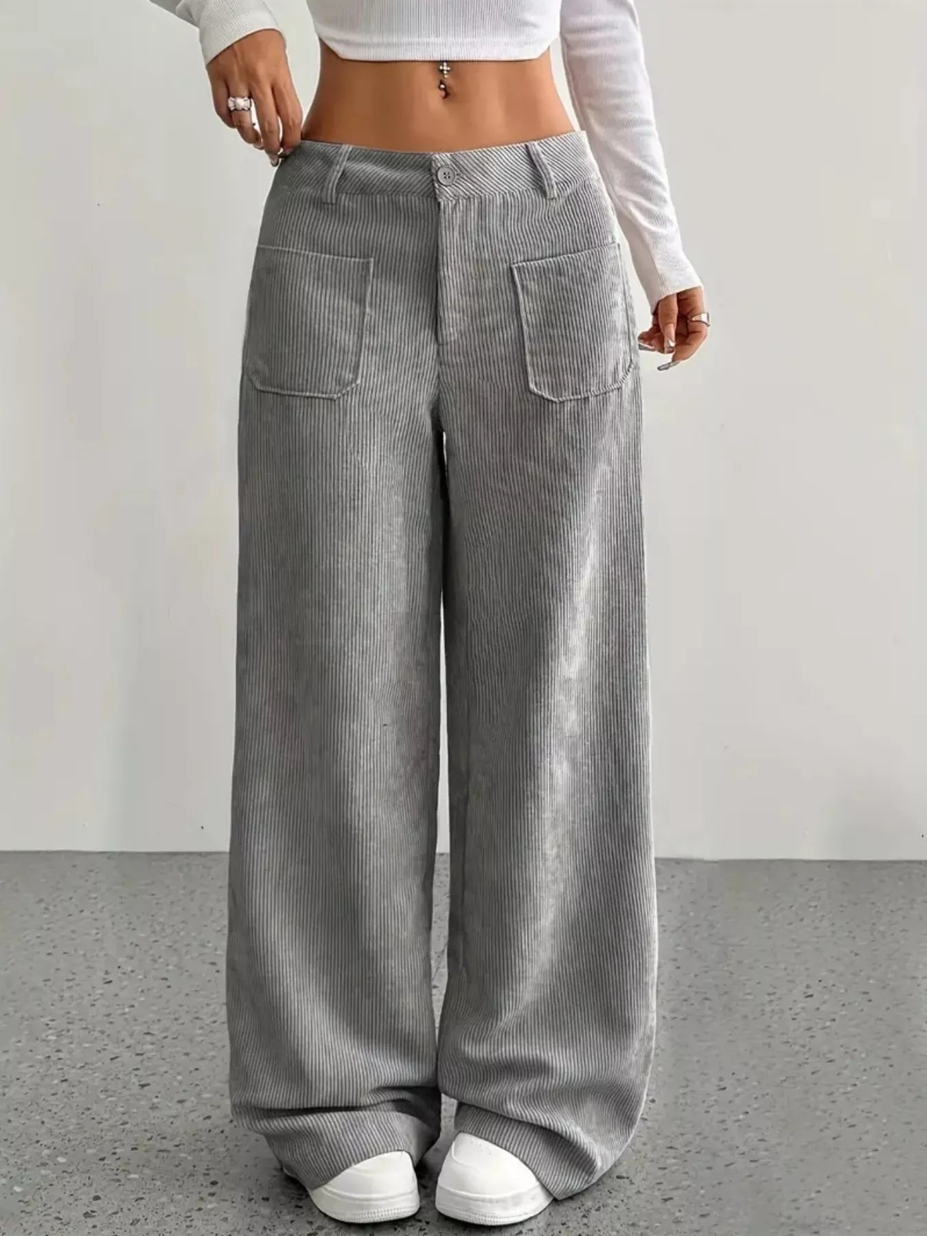 Wide Leg Corduroy Pants - FLORENTINE IRIS