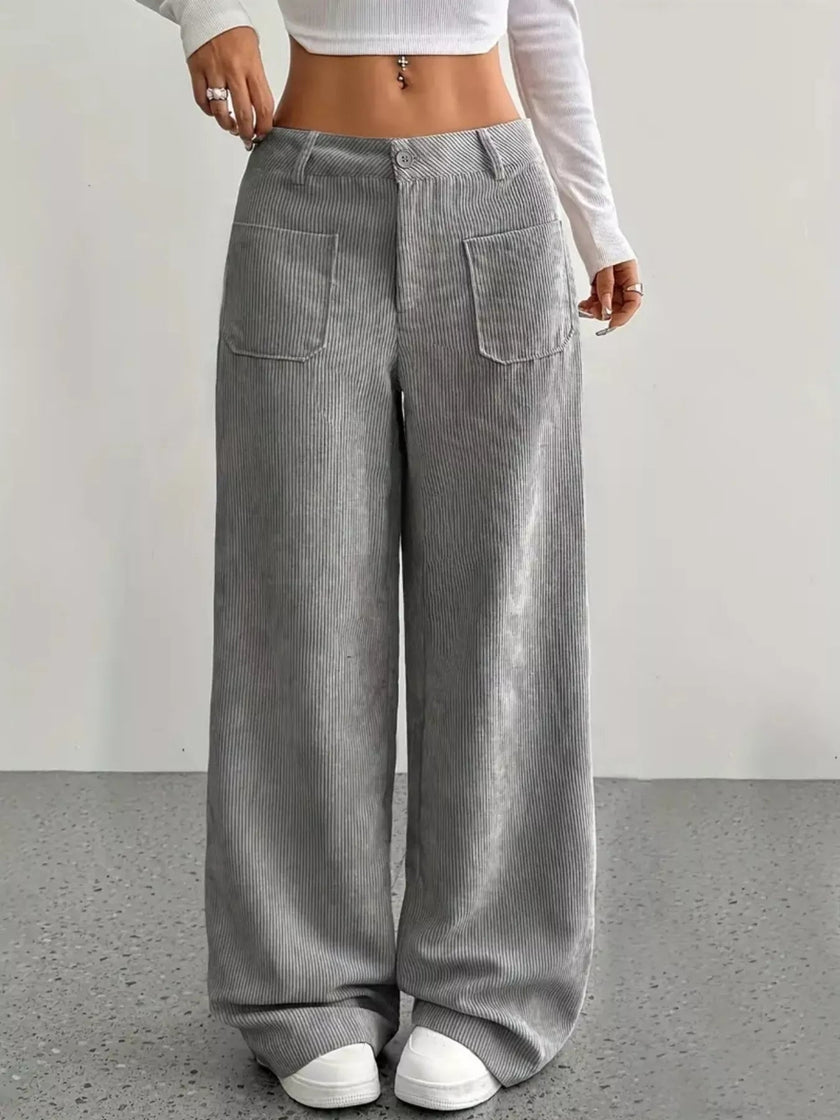 Wide Leg Corduroy Pants - FLORENTINE IRIS