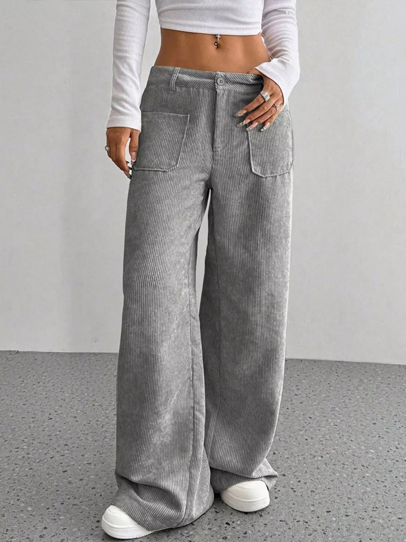 Wide Leg Corduroy Pants - FLORENTINE IRIS