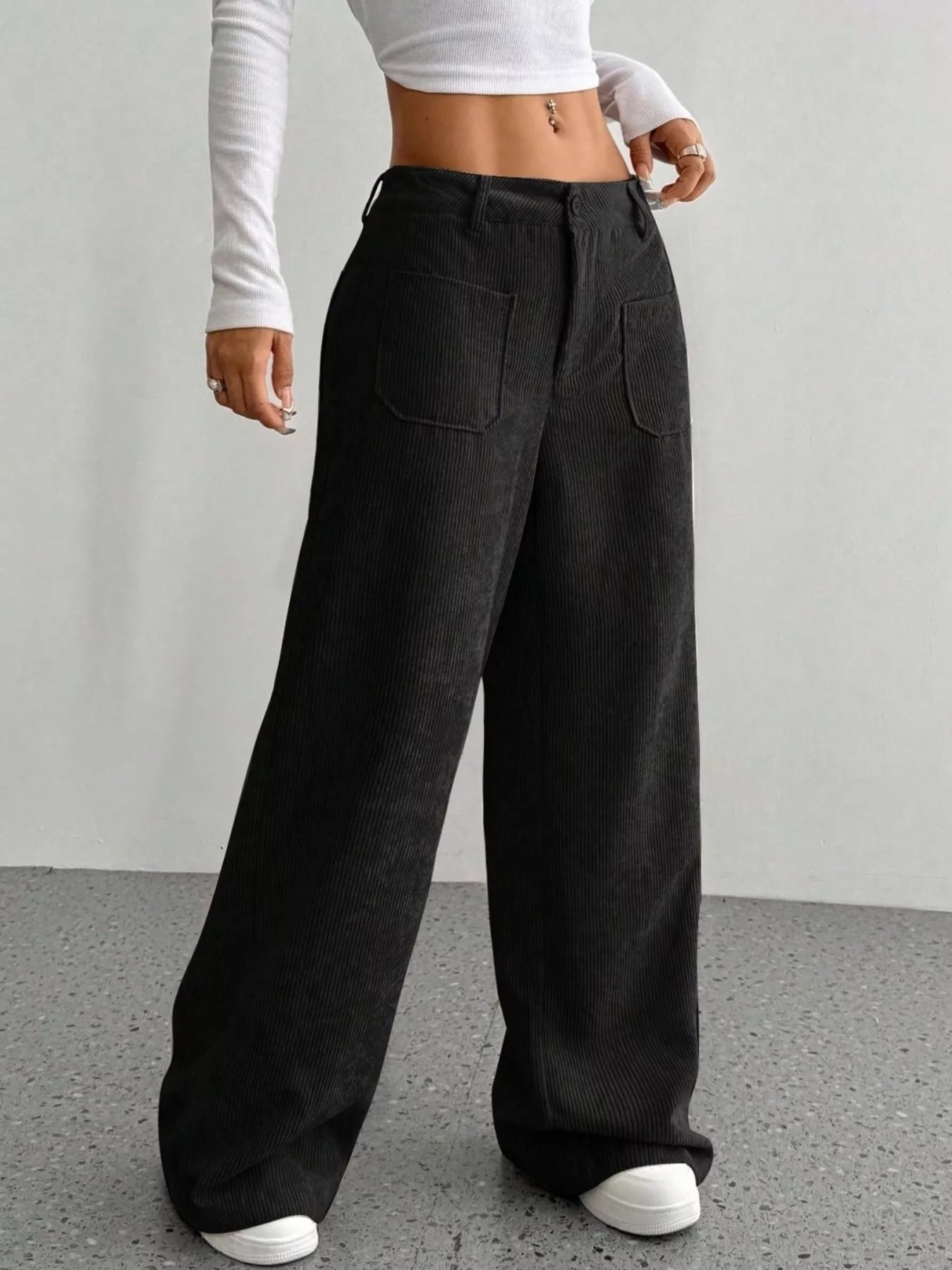 Wide Leg Corduroy Pants - FLORENTINE IRIS