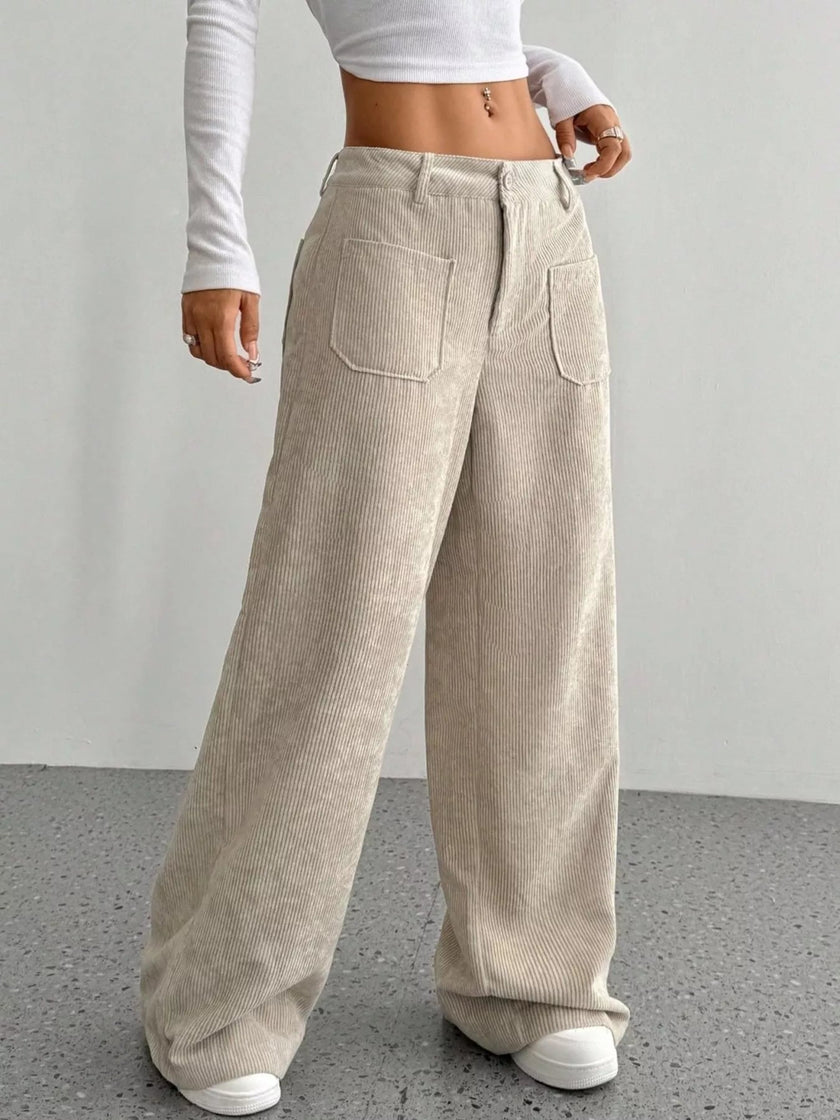 Wide Leg Corduroy Pants - FLORENTINE IRIS