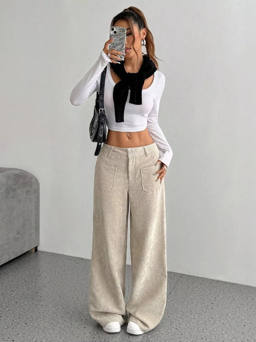 Wide Leg Corduroy Pants - FLORENTINE IRIS