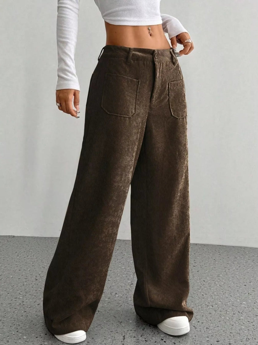 Wide Leg Corduroy Pants - FLORENTINE IRIS