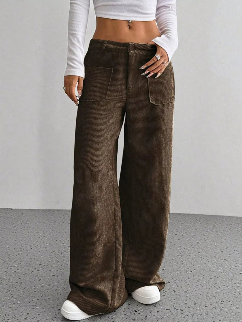 Wide Leg Corduroy Pants - FLORENTINE IRIS
