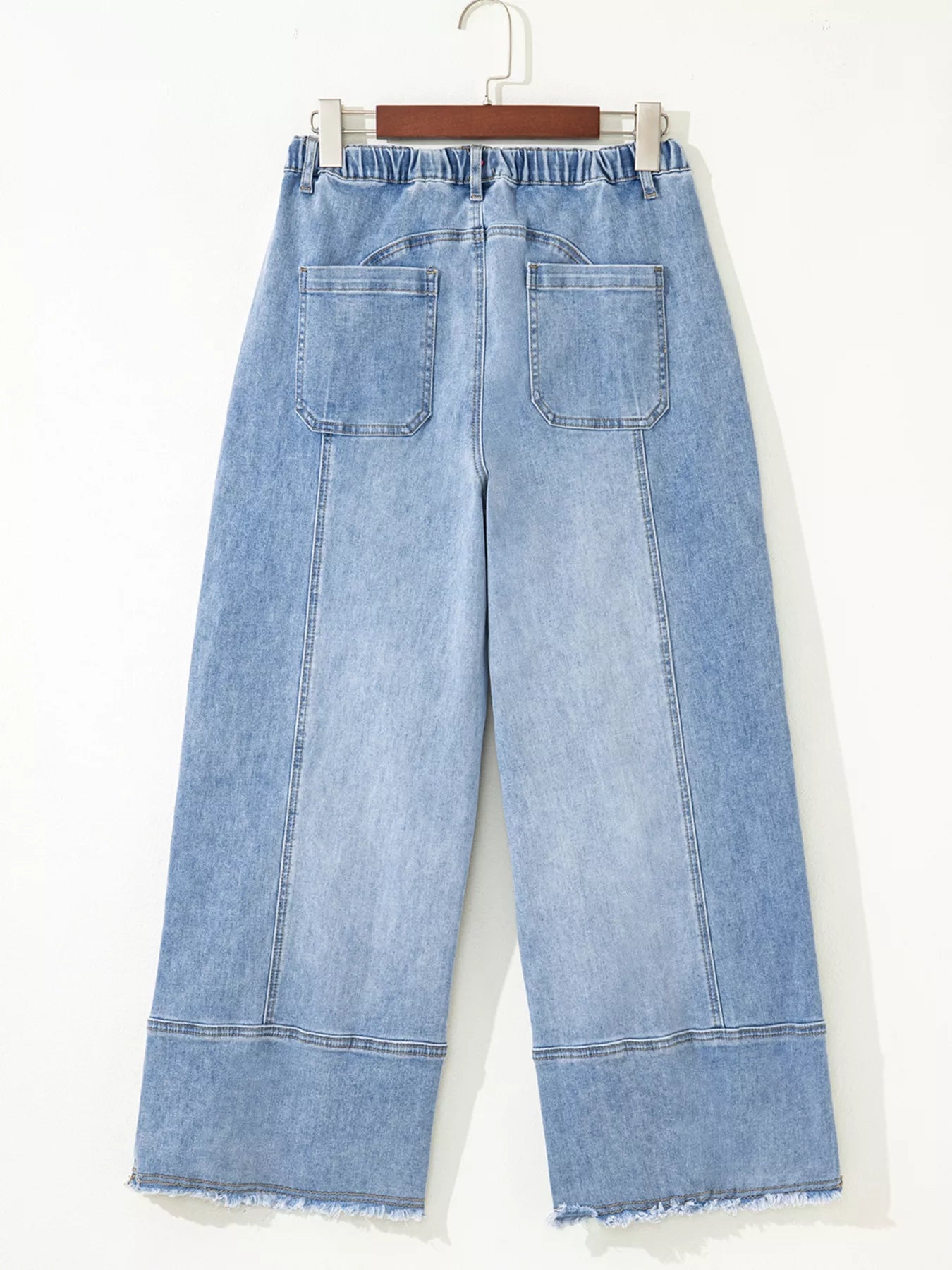 Wide Leg Drawstring Raw Hem Jeans - FLORENTINE IRIS