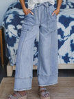 Wide Leg Drawstring Raw Hem Jeans - FLORENTINE IRIS