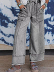 Wide Leg Drawstring Raw Hem Jeans - FLORENTINE IRIS