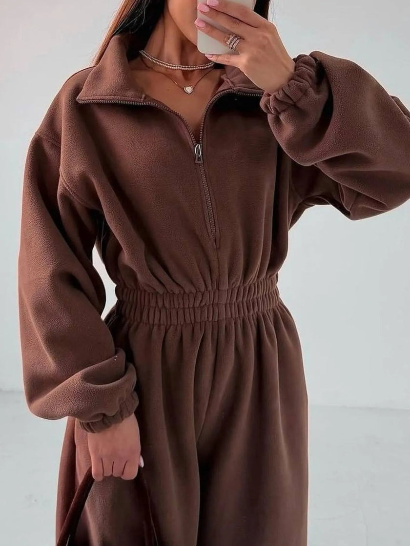 Zip Front Long Sleeve Jumpsuit - FLORENTINE IRIS