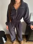 Zip Front Long Sleeve Jumpsuit - FLORENTINE IRIS