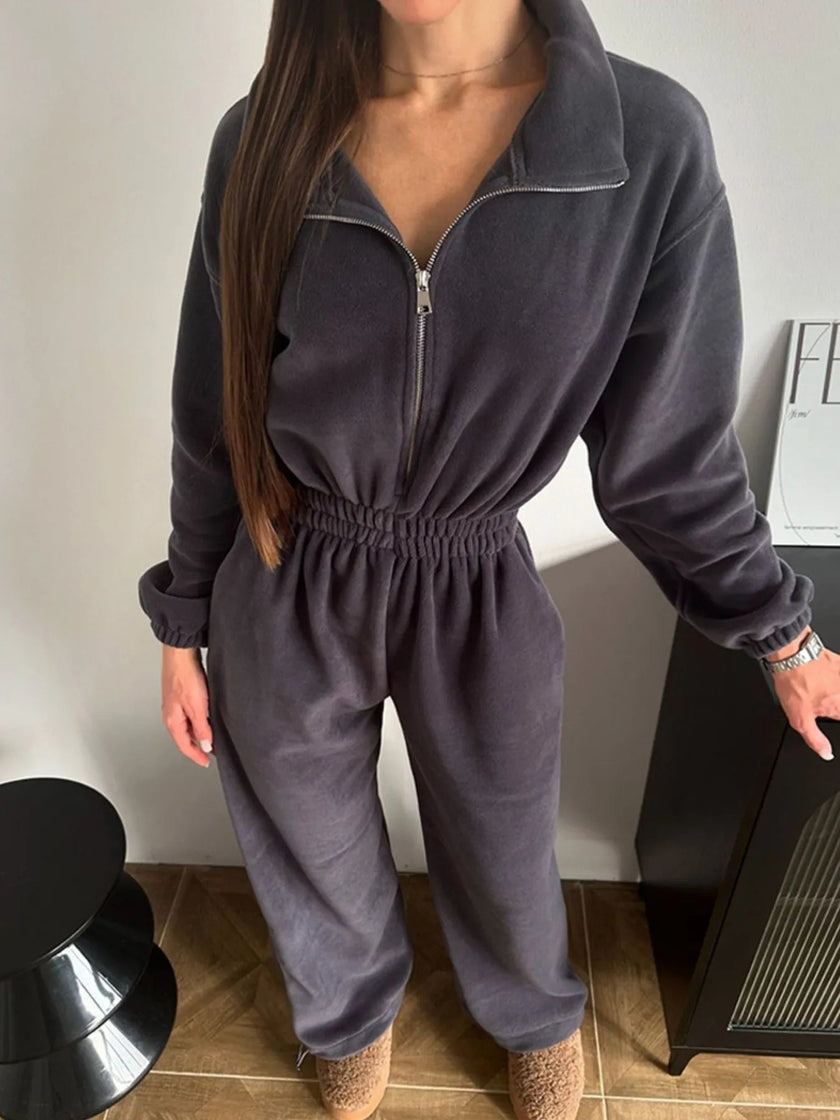 Zip Front Long Sleeve Jumpsuit - FLORENTINE IRIS