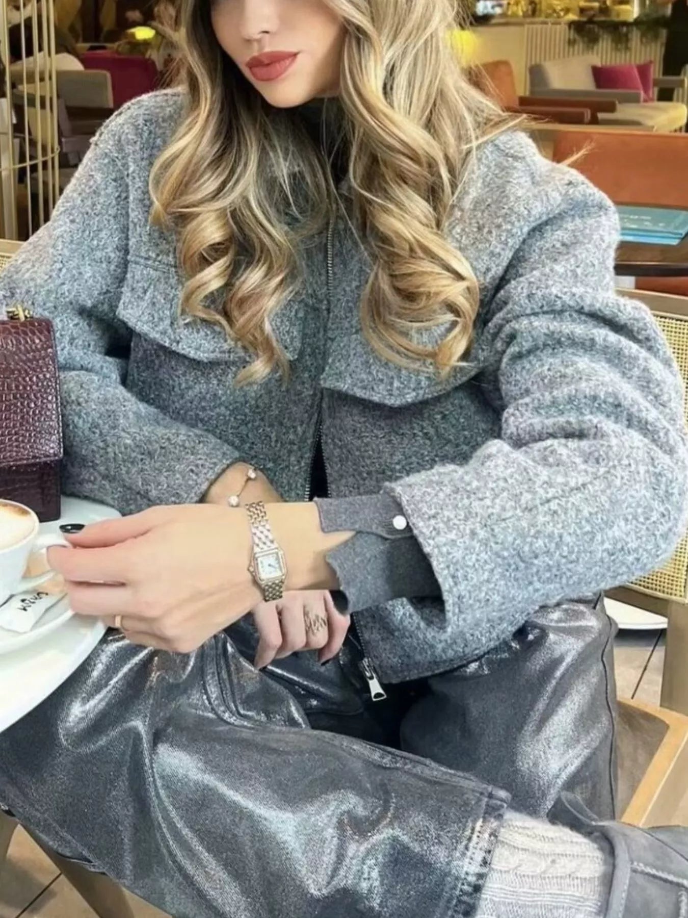 Zip Up Cropped Jacket - FLORENTINE IRIS