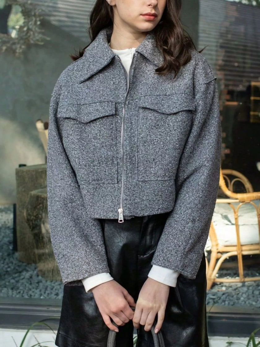 Zip Up Cropped Jacket - FLORENTINE IRIS