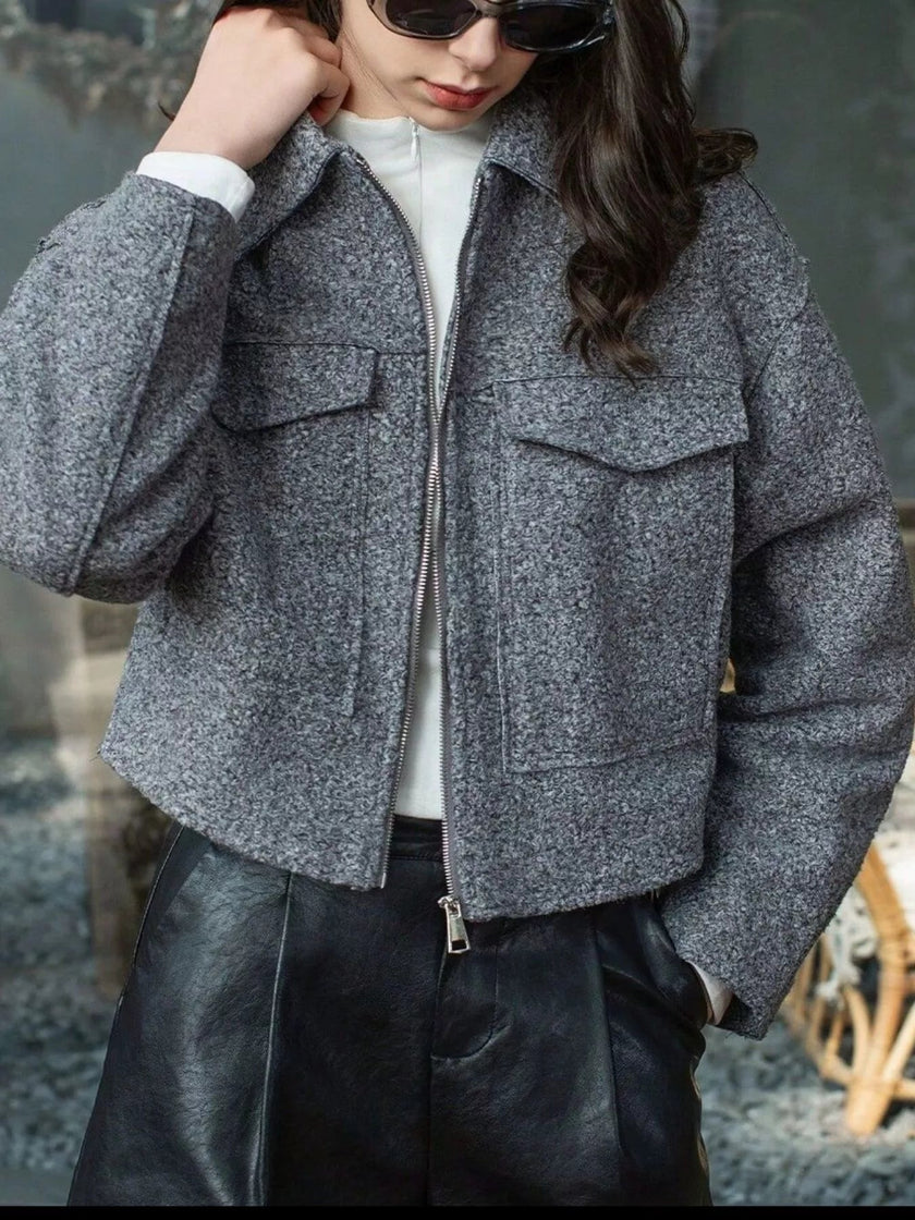 Zip Up Cropped Jacket - FLORENTINE IRIS