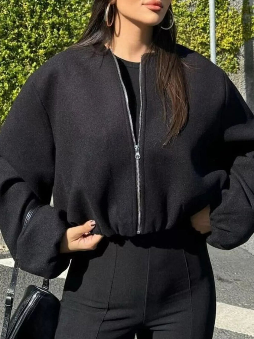 Zip Up Cropped Jacket - FLORENTINE IRIS