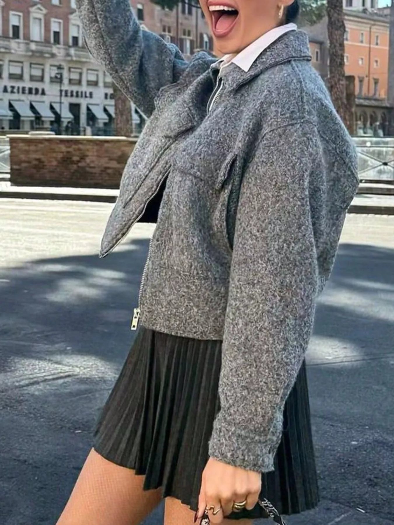 Zip Up Cropped Jacket - FLORENTINE IRIS