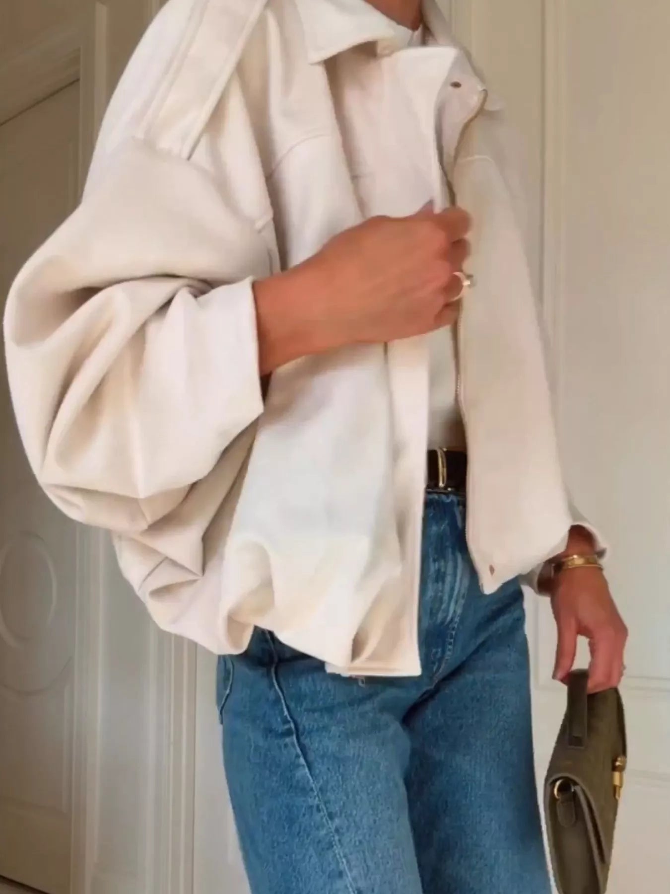 Zip Up Dropped Shoulder Suede Jacket - FLORENTINE IRIS