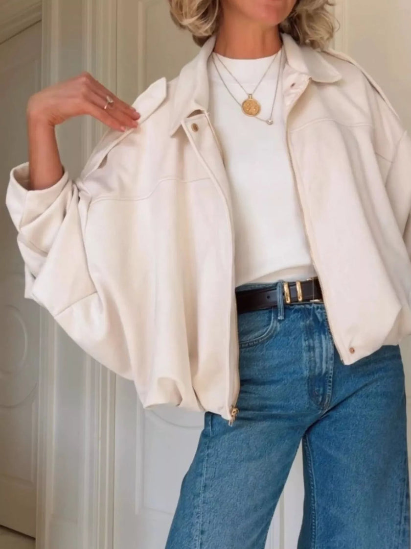 Zip Up Dropped Shoulder Suede Jacket - FLORENTINE IRIS