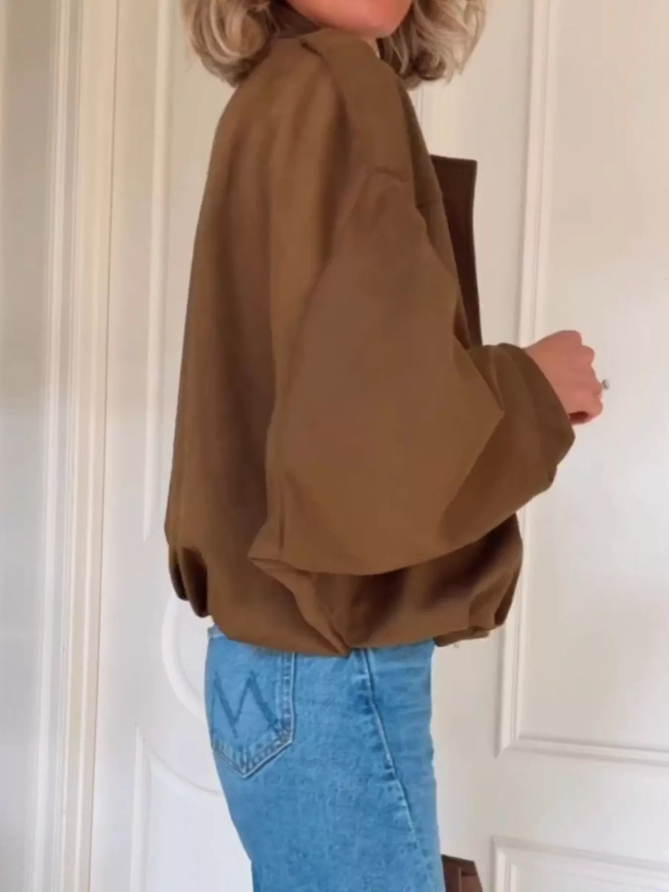 Zip Up Dropped Shoulder Suede Jacket - FLORENTINE IRIS