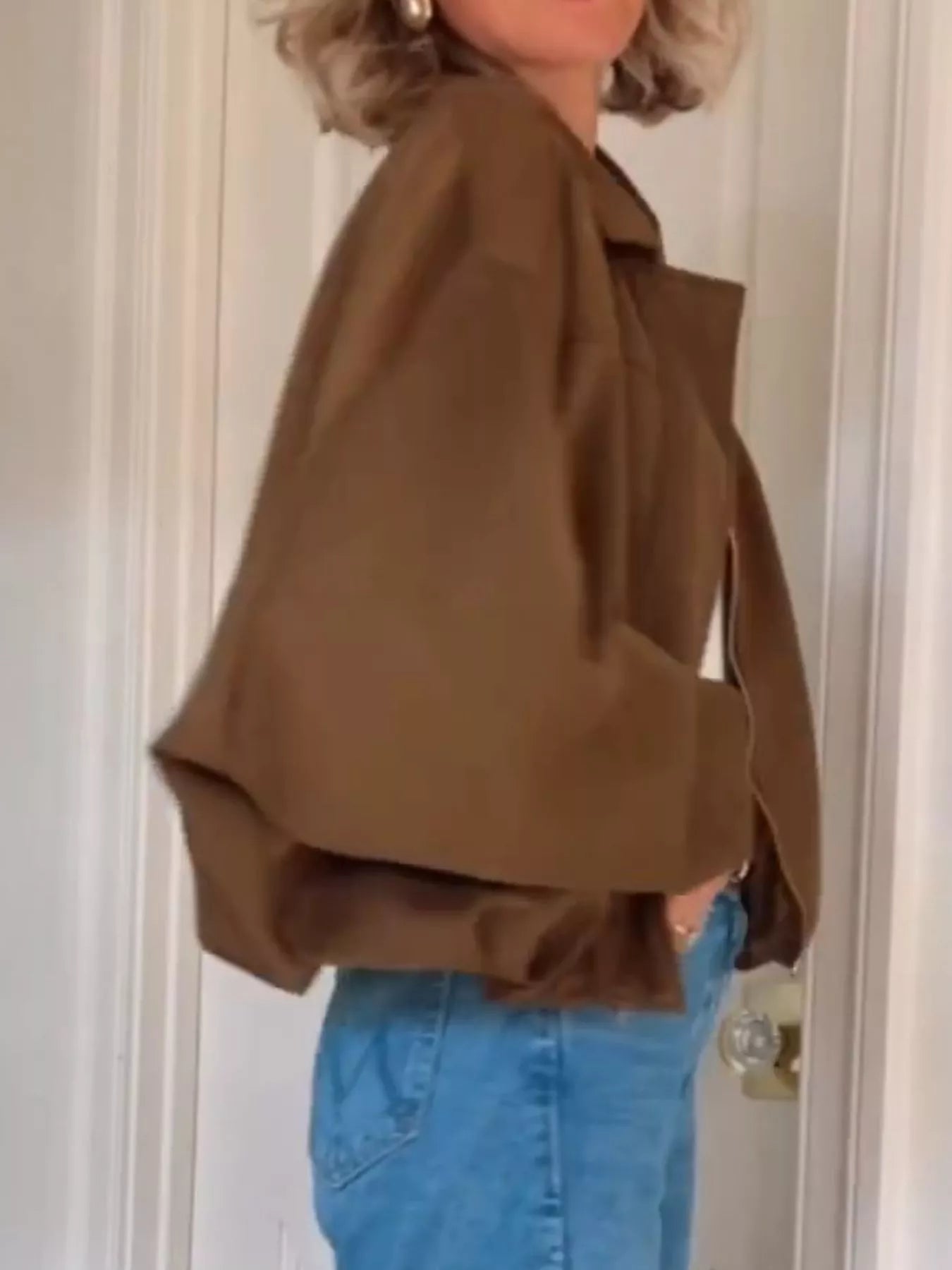 Zip Up Dropped Shoulder Suede Jacket - FLORENTINE IRIS