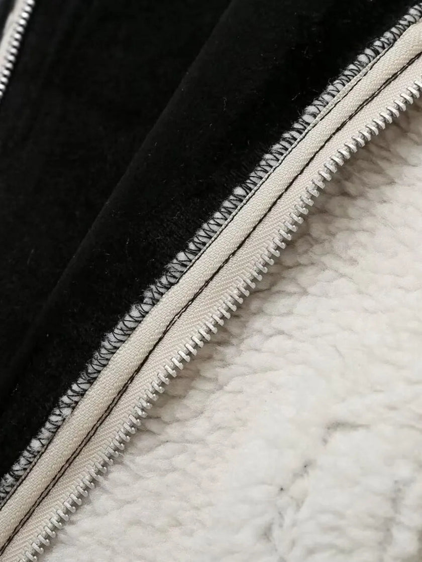 Zip Up Long Sleeve Sherpa Jacket - FLORENTINE IRIS