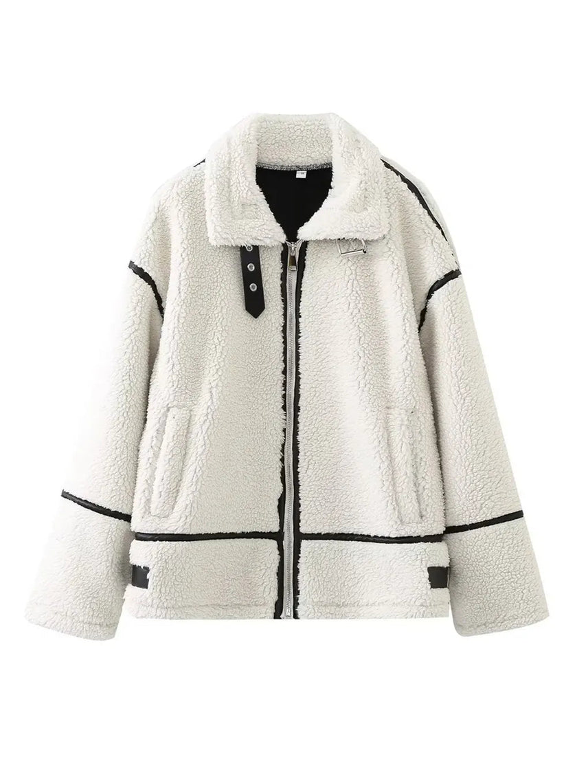 Zip Up Long Sleeve Sherpa Jacket - FLORENTINE IRIS